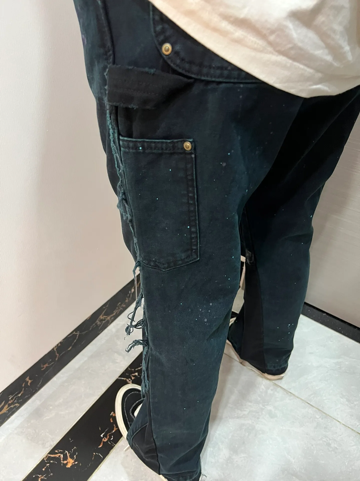 GALLERY DEPT. LA FLARE CARPENTER PANTS First generation paint-splashed ink-washed flared lumberjack pants Carhartt base version modified overalls blue black S-XL